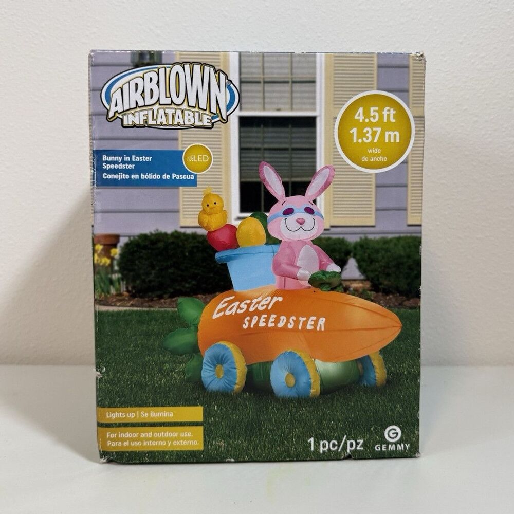Gemmy Airblown Inflatable Easter Speedster Bunny in Car 4.5 ft LED, Freestanding